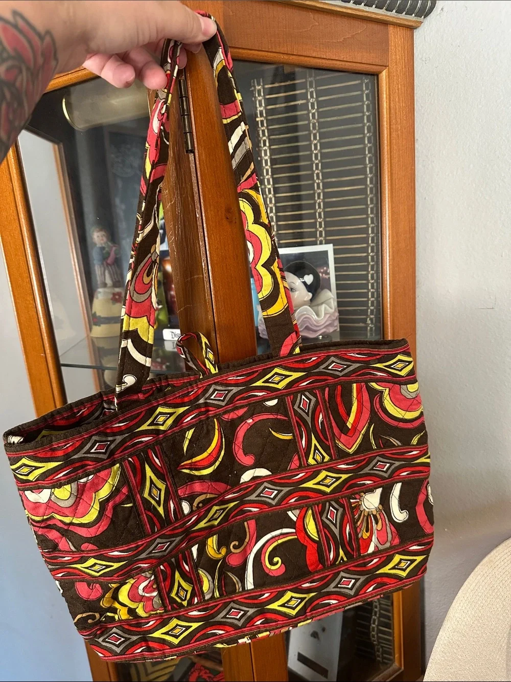 Vera Bradley  Puccini Brown Tote with Pink and Yellow Floral Pattern